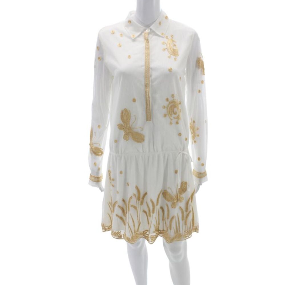 Diane Von Furstenberg Womens Shirt Dress White Long Sleeve Floral Size 8